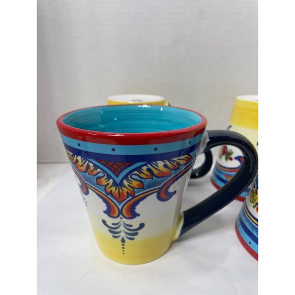 Euro Ceramica Zanzibar Coffee Mugs Set of 4 Boho Chic Blue/Teal Interior - Picture 6 of 8